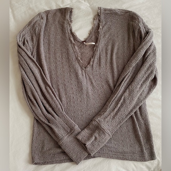 Free People Dream Girl Storm Gray Balloon Sleeve Lace Knit Top size Large - Picture 9 of 12